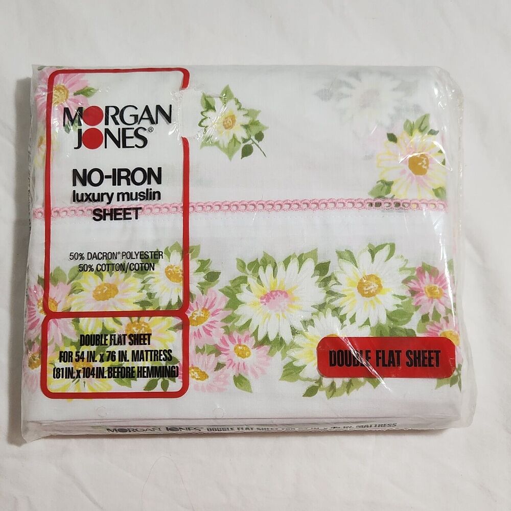Vintage Morgan Jones Luxury Muslin Sheet Double Flat Sheet Maytime Floral Pink